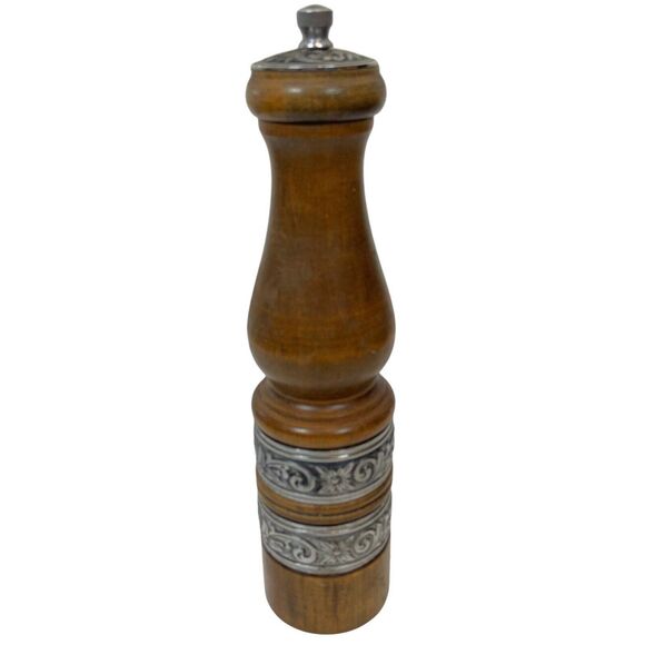 Pepper Mill Grinder 10" Vintage International Silver Plated Wooden Decorator - Picture 3 of 16